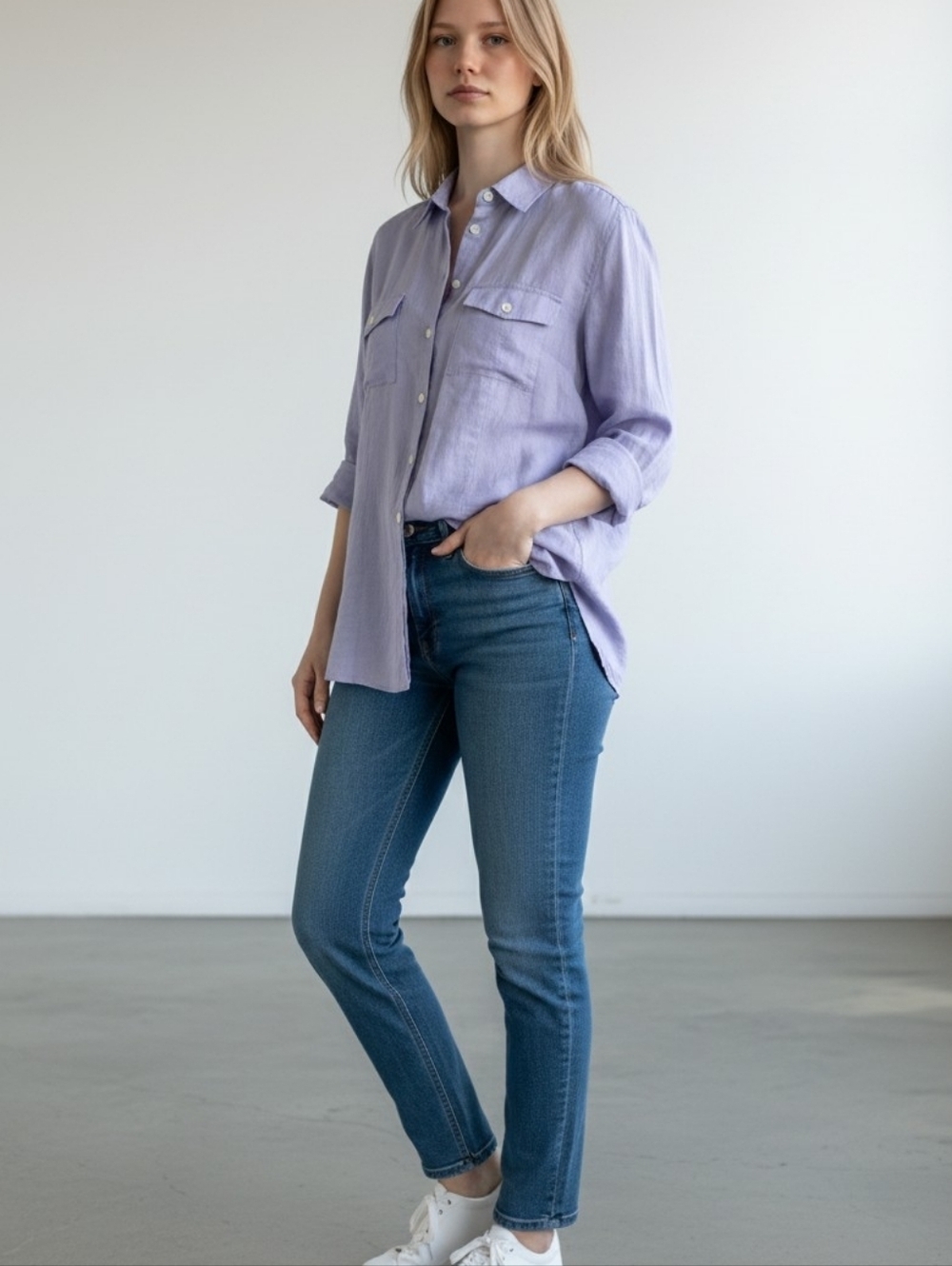 J. Jill Love Linen Womens Light Purple Button Down Shirt Large